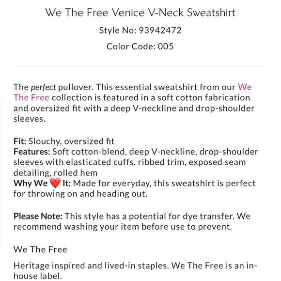 Free People We The Free Venice V-Neck Sweatshirt: Cold Winter; Size Small - Picture 5 of 13